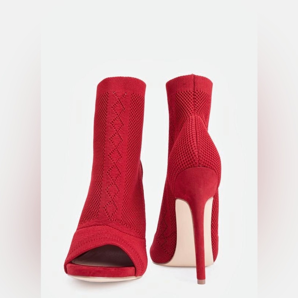 Red Open Toes Booties - Picture 2 of 10